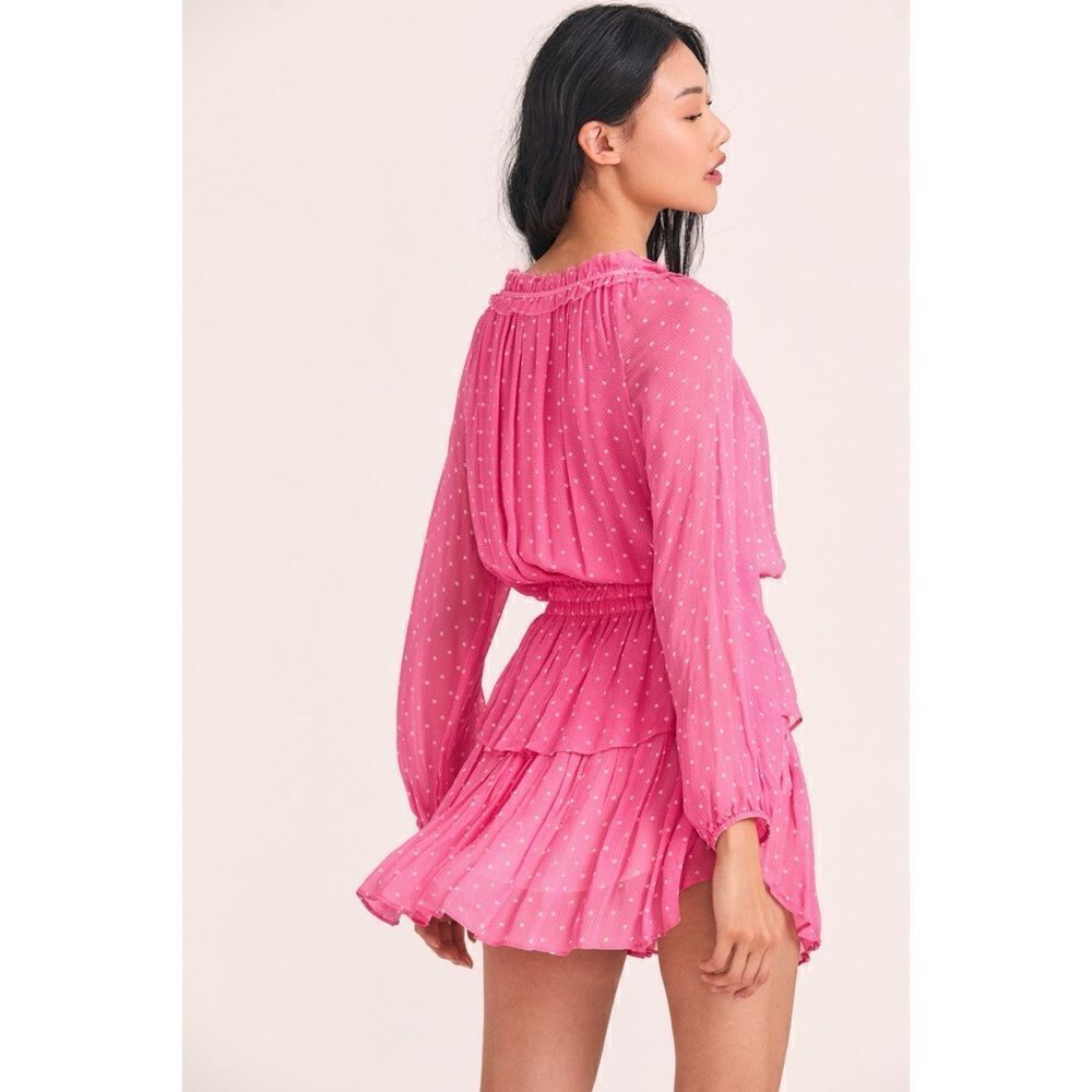 LoveShackFancy Popover Dress in Hot Pink Cherry - Picture 2 of 7